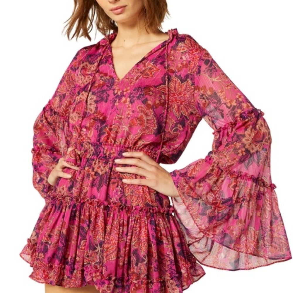 MISA Los Angles Floral Pink and Purple Boho Dress